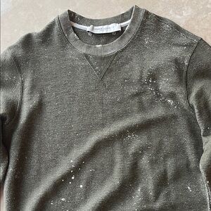 Golden Goose Olive Green Crewneck Sweatshirt with White Speckle Detail